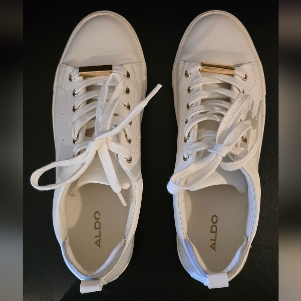 Aldo White Sneakers with Gold Details